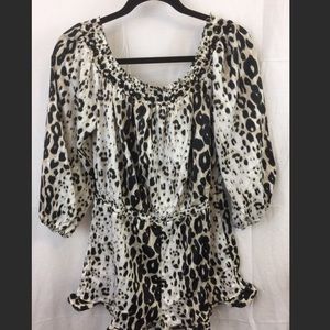 Bebe off the shoulder ruffle romper